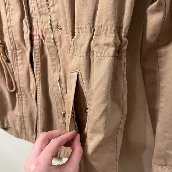 H&M Divided Dusty Pink Mauve Utility Jacket Lightweight Cotton Zip Front Hoodie - Picture 5 of 13